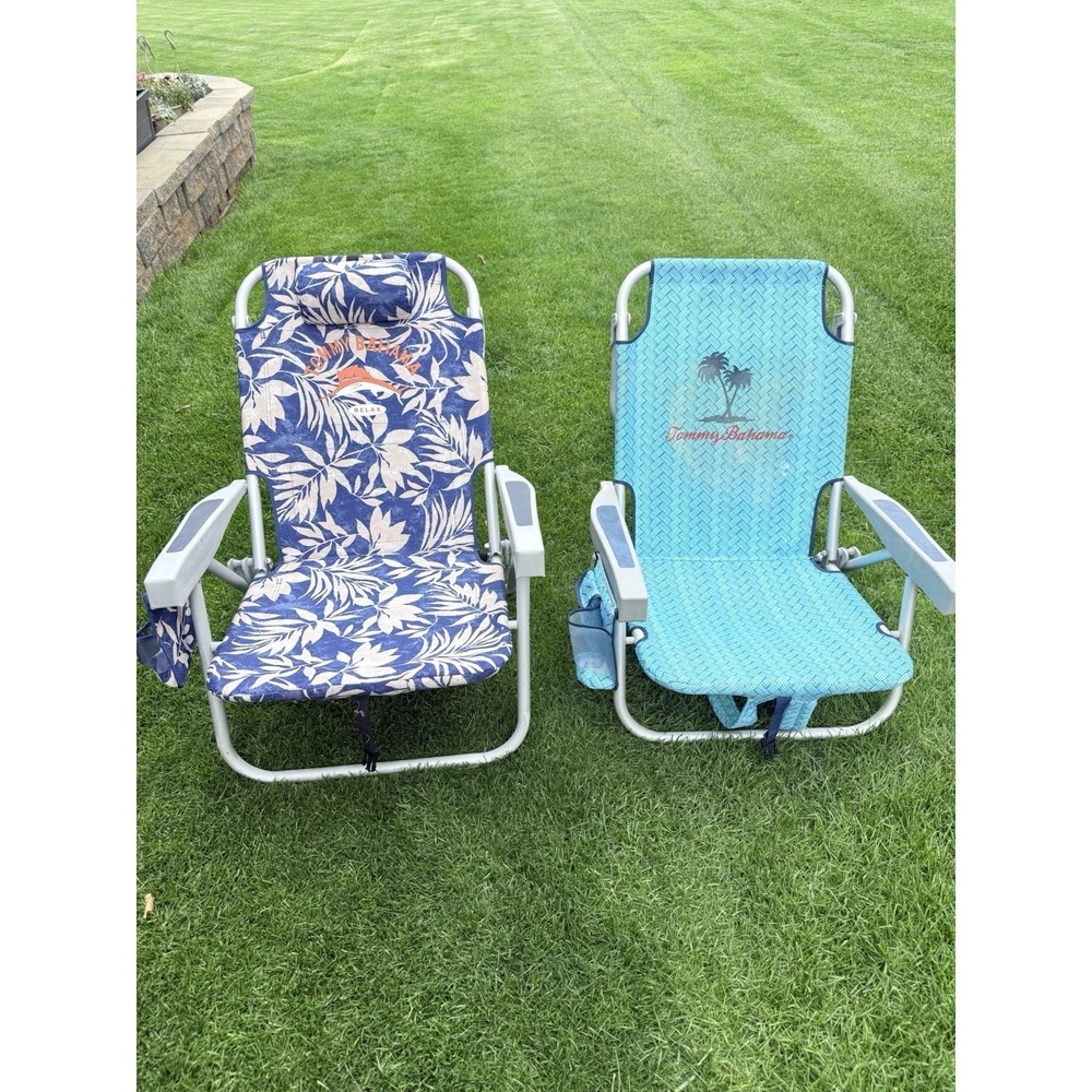 Tommy Bahama Backpack Beach Folding Chair Set of 2 Lightweight Aluminum w/Cooler